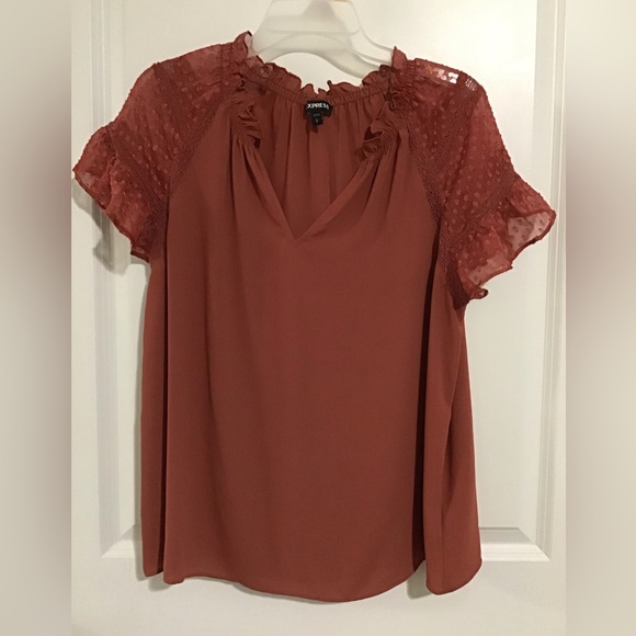 Express Tops - Express Women's Blouse with Lace Sheer Sleeves Color Dusty Rose Size L